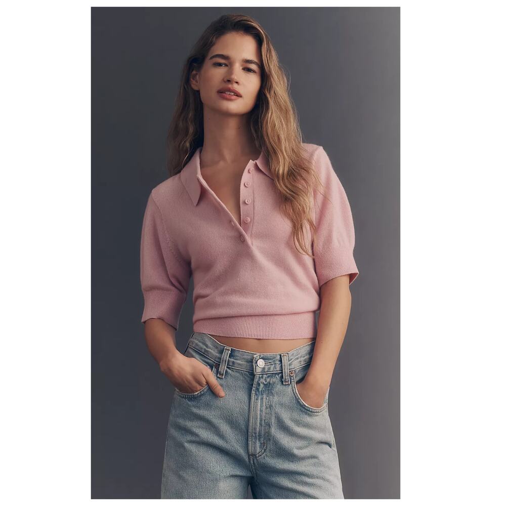 new Reformation Skye Cashmere Polo Blouse Size Small